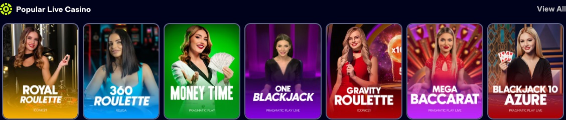 Popular live casino tables